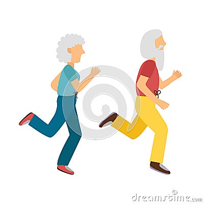 Vector cartoon active old woman and man Vector Illustration