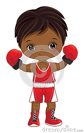 Vector Cartoon African American Boy Boxing Vector Illustration