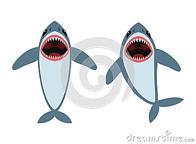 Vector cartoon of aggressive shark in sea Vector Illustration