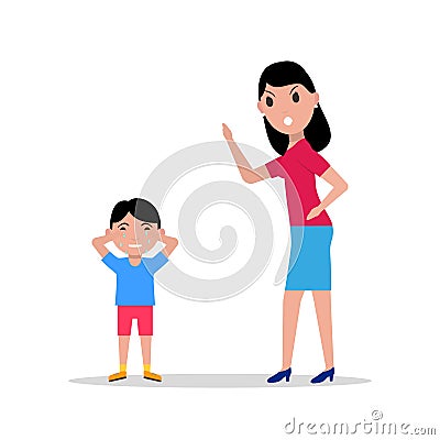 Vector cartoon angry mother scolding her child Vector Illustration