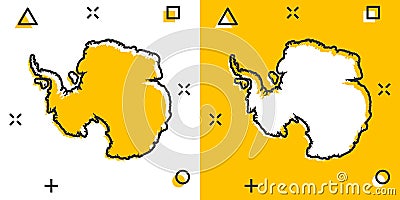 Vector cartoon Antarctica map icon in comic style. Antarctica sign illustration pictogram. Cartography map business splash effect Vector Illustration