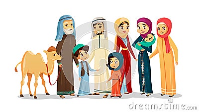 Vector cartoon arab family characters, camel set Vector Illustration