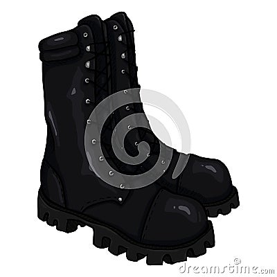 Vector Cartoon Army Boots. High Military Shoes Vector Illustration