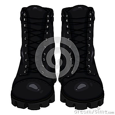 Vector Cartoon Army Boots. High Military Shoes Vector Illustration