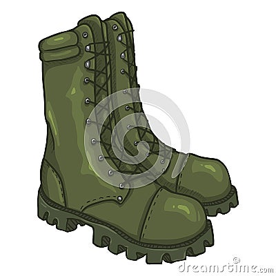 Vector Cartoon Army Boots. High Military Shoes Vector Illustration