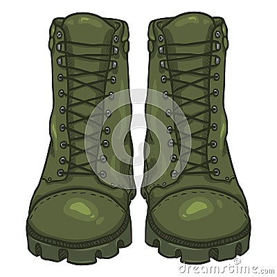 Vector Cartoon Army Boots. High Military Shoes Vector Illustration