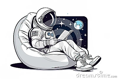 vector cartoon astronaut reading bookvector cartoon astronaut reading bookastronaut sitting and reading a book Stock Photo