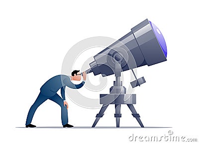 Vector cartoon astronomer looking through a telescope Vector Illustration