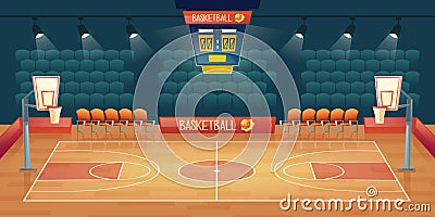 Vector cartoon background of empty basketball court Vector Illustration