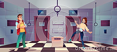 Vector cartoon quest, escape room with people Vector Illustration