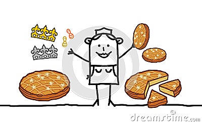 Cartoon Baker Woman selling Epiphany Cakes Vector Illustration