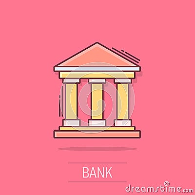 Vector cartoon bank building icon in comic style. Museum sign illustration pictogram. Building business splash effect concept Vector Illustration