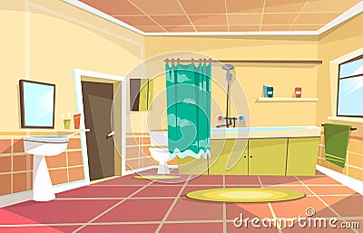 Vector cartoon bathroom interior background Vector Illustration