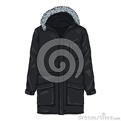 Vector Cartoon Black Parka Jacket Vector Illustration