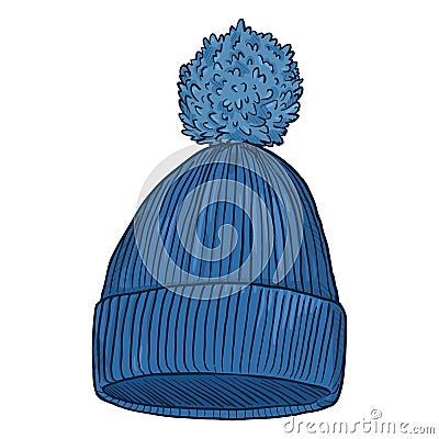 Vector Cartoon Knitted Hat with Pompom Vector Illustration