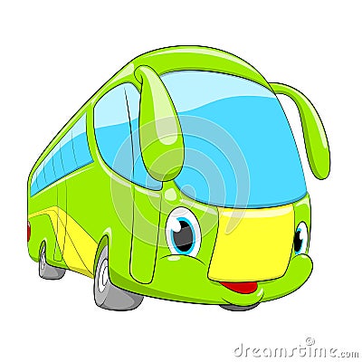 Vector cartoon bus. Cartoon funny car. Green cute bus. Vector Illustration