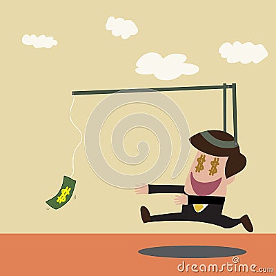 Vector cartoon of Businessman chasing money trap Vector Illustration