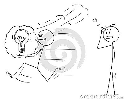 Vector Cartoon of Businessman Stealing an Idea to Another Man or Competitor Vector Illustration
