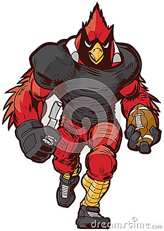 Vector Cartoon Cardinal Football Player Mascot in Uniform Vector Illustration
