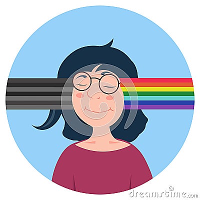 Vector cartoon caucasian woman with different type of mind. Change bad news or thoughts to positive Vector Illustration