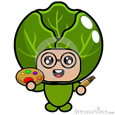 Cabbage vegetable costume mascot painting Vector Illustration