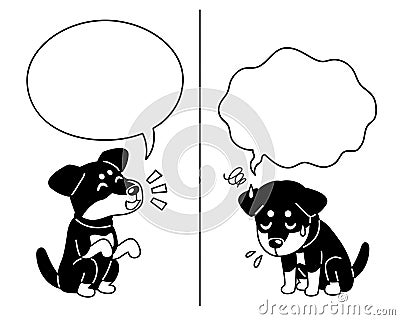 Vector cartoon character cute german hunting terrier dog expressing different emotions with speech bubbles Vector Illustration