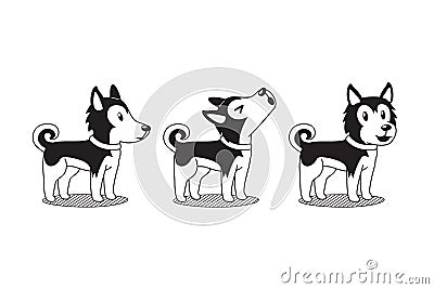 Vector cartoon character cute siberian husky dog poses Vector Illustration