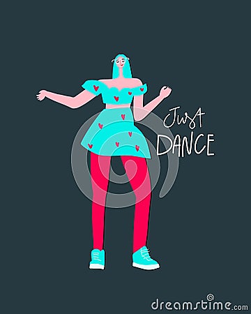 Vector cartoon character dancing woman, Moving body, modern dance Vector Illustration