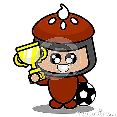 Pie cake doodle mascot costume win soccer Vector Illustration