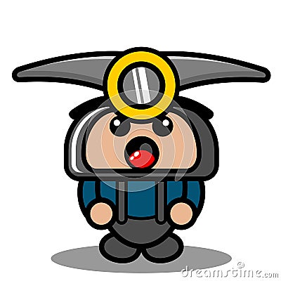 Doodle mascot costume miner pickaxe mining tool Vector Illustration