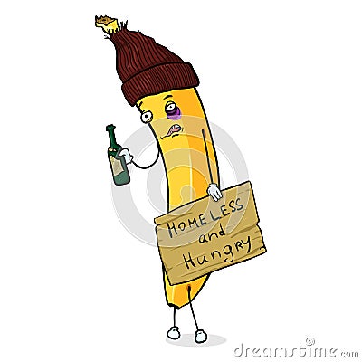 Vector Cartoon Character - Homeless Banana Vector Illustration