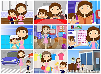 Duties of a mother cartoon character illustration Vector Illustration