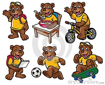 Cartoon character set of cute little bear Vector Illustration