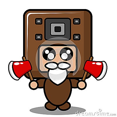 Doodle speaker mascot costume holding two axes Vector Illustration