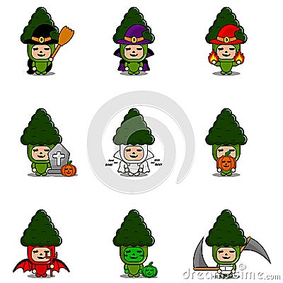 Broccoli mascot costume set Halloween bundle Vector Illustration