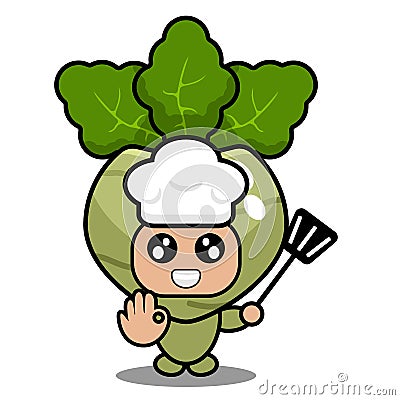 Kohlrabi chef vegetable mascot costume Vector Illustration