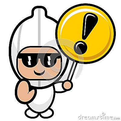 Garlic costume mascot warning sign Vector Illustration