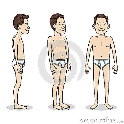 Vector Cartoon Character - Young Man in White Underpants. Set of Different Foreshortening Vector Illustration