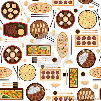 Vector cartoon chinese cuisine food background Vector Illustration