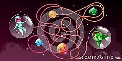 Vector cartoon cosmic maze education game Vector Illustration