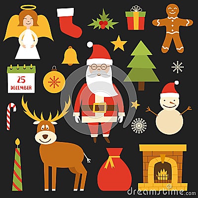 Vector cartoon Christmas, New Year icons Vector Illustration