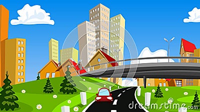 Vector Cartoon City and Highway with Cars Stock Video - Video of building,  environment: 55720183