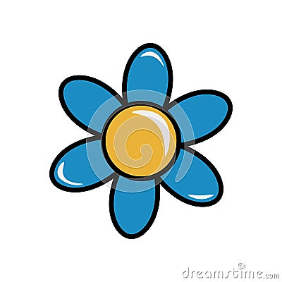 Vector cartoon clipart in groovy retro style with blye flower. Single isolated image on a white background. Vector Illustration