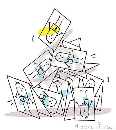 Cartoon Collapsing Business Cards Pyramid Vector Illustration