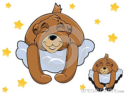 Vector cartoon color cute Teddy bear sleeping on a cloud Vector Illustration