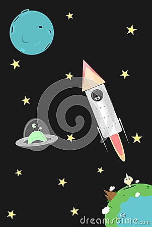 Vector cartoon cosmos illustration Vector Illustration