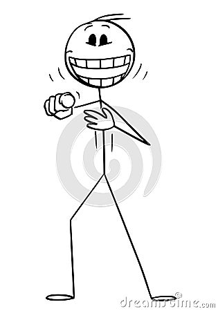 Vector Cartoon of Crazy or Mad Man or Businessman Pointing His Finger at Viewer and Laughing Vector Illustration