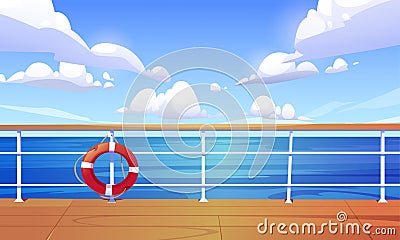 Vector cartoon with cruise ship deck and sea Vector Illustration