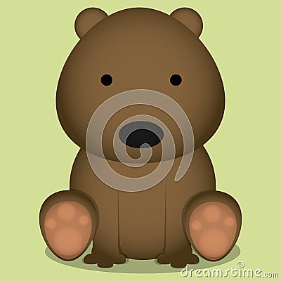 Vector Cartoon Cute Grizzly Bear Sitting Isolated Vector Illustration