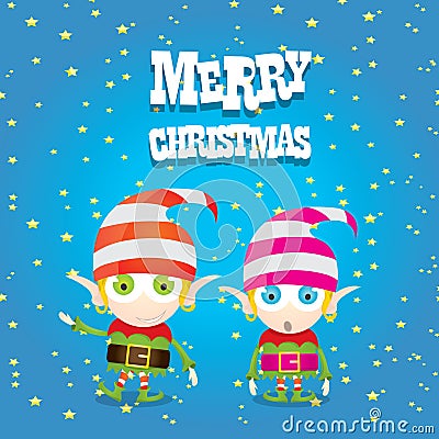 Vector cartoon cute happy Christmas elf Vector Illustration